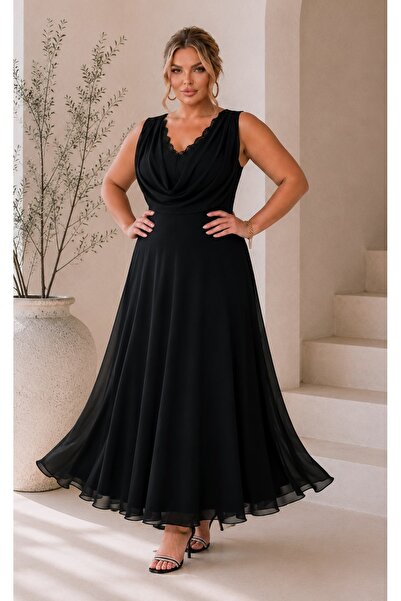 Butik Nilyam Plus Size Evening Dresses - Black - Double-breasted