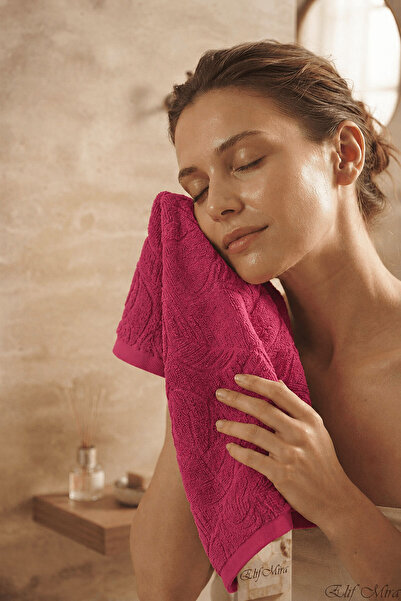 Elif Mira Hand and Face Towel 50X90 cm 100% Cotton Leaf Patterned Botanica