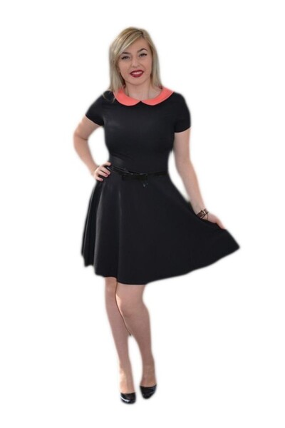 OEM Rochie casual, in clos, de culoare neagra, cu guler corai