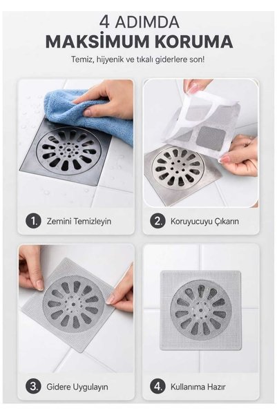 EVİNİZİNRİTMİ Disposable Adhesive Shower Drain Hair Catcher Filter Square Str...