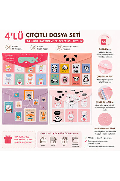 FLY COLOR Desenli Çıtçıtlı Dosya Seti 4 Adet