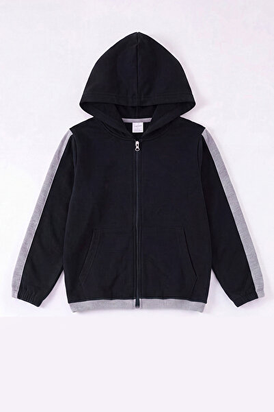 panios kids Unisex Çocuk 3'lü Şerit Detaylı Kapüşonlu Fermuarlı Sweatshirt Seti