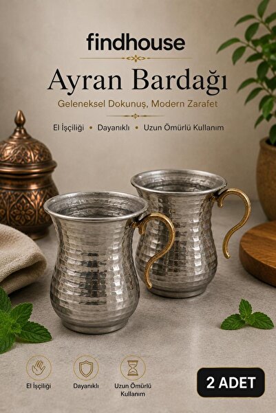 findhouse 2 ADET Bakır Görünümlü Ayran Şalgam Bardağı Otantik Kepapçı , Pilav...