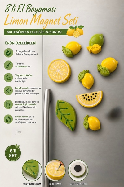 elizinart 8’li El Boyaması Limon Magnet Seti