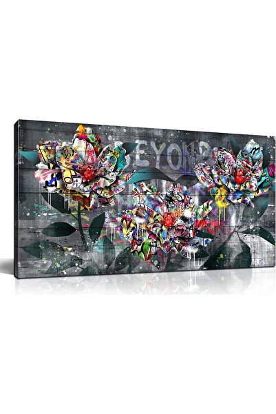 HOME MODE Graffiti Flowers Canvas Wall Art | 50x100 Inches Gallery Wrapped | ...