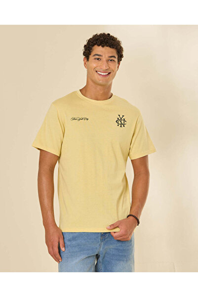 REDTAG Men Yellow Graphic T-Shirt