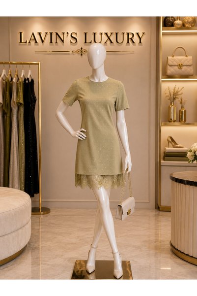 Generic Brand Stone Embellished Khaki Mini Dress – Stylish Women's Dress with...