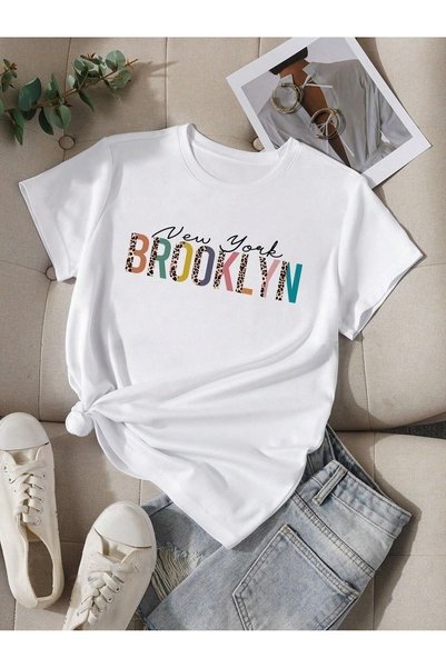 WESTİMO Women's White Colored Brooklyn Printed Oversize T-Shirt