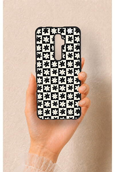 Vip Case Oppo Reno 2Z Uyumlu Çiçek Motifli Dama Desenli Silikon Kılıf
