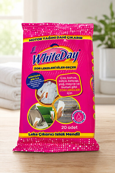 WHİTEDAY Leke Çıkarıcı Islak Mendil 20 Adet – Çay, Kahve, Ketçap, Salça, Yağ ve Zor Lekeler İçin Pratik Temizlik (1 Paket)