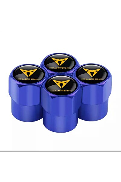 GARDENAUTO غطاء صمام من الألومنيوم 4 قطع مع شعار مقعد كوبرا (أزرق)