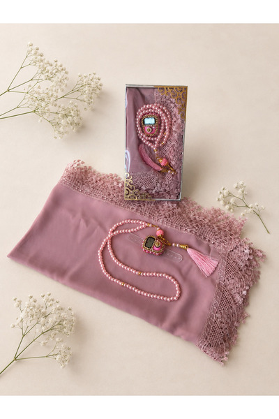 lifestyling Prayer cover (with lace), stone zikirmatik and 99 glass beads ros...