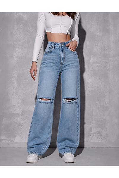 Aida Fashion Çift diz yırtık straight Jean