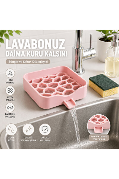 Basart Lavabo Üstü Sünger ve Sabun Düzenleyici Drenajlı Organizer | Petek Tas...