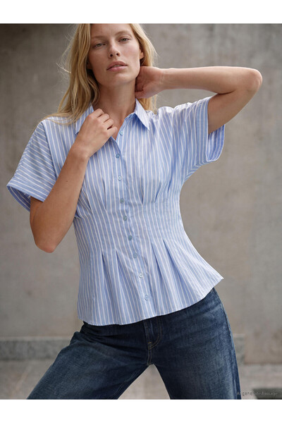 LC Waikiki Sparkling Choices Striped Women's Peplum Shirt from Shining Store