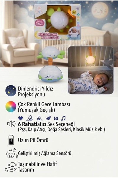 oruçoyuncak Projektör Uyku Zamanı Kaplumbağa Sesli Zaman Ayarlı Uyku Arkadaşım Projektör