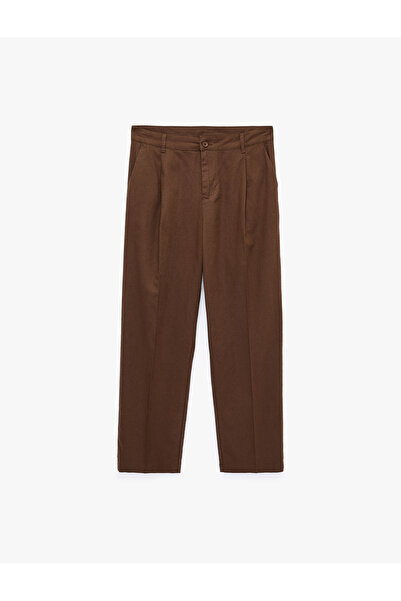 Koton Regular Fit Pocketed Cotton-Linen Blend Pleated Trousers