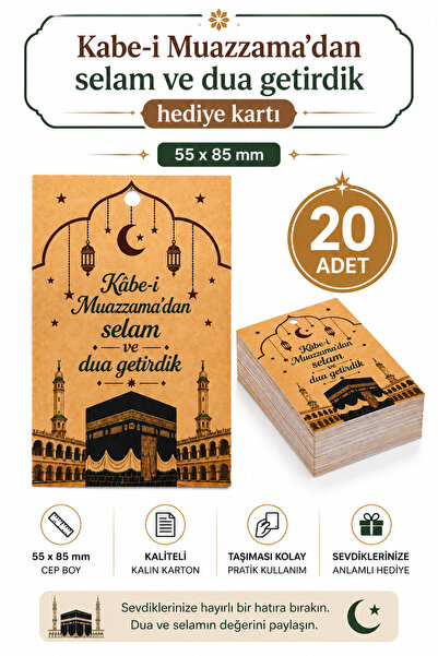 Palifix Hac ve Umre Hediyelikleri için 20 Adet Delikli kart Hediye Kartı 55x8...