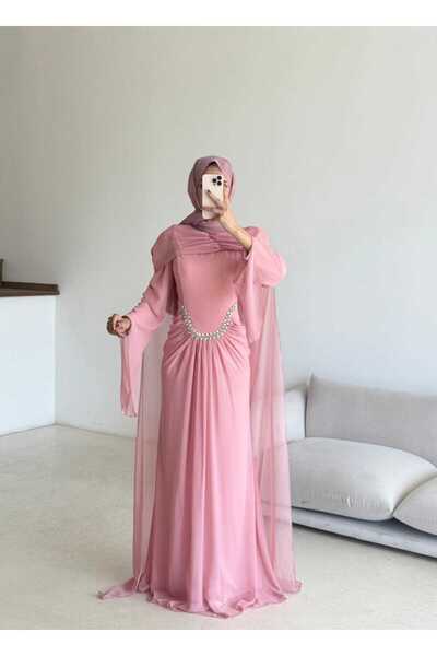 winessa moda Pelerinli Şifon Abiye