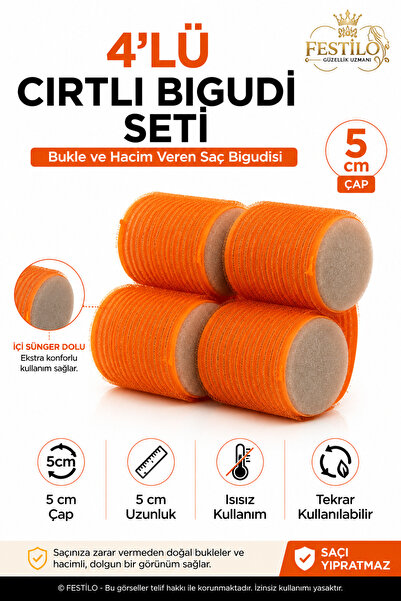 FESTİLO 4-Piece Velcro Hair Curler 5 cm Heat-Free Hair Styler with Sponge for...