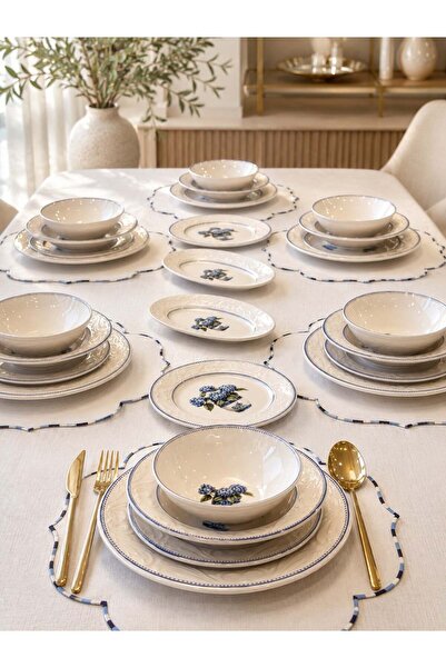 Onedekor 26 Parça 6 Kişilik Vintage Hydrangea Yemek Takımı