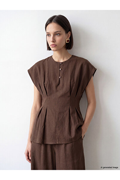LC Waikiki Original Oval Neck Pleated Peplum Blouse