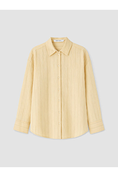LC Waikiki Yellow Striped Oversize Modal Blend Women's Shirt