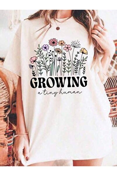 4CR تي شيرت نسائي بطبعة 'Grow A Tiny Human' لإعلان الحمل، تصميم زهور الربيع، ...