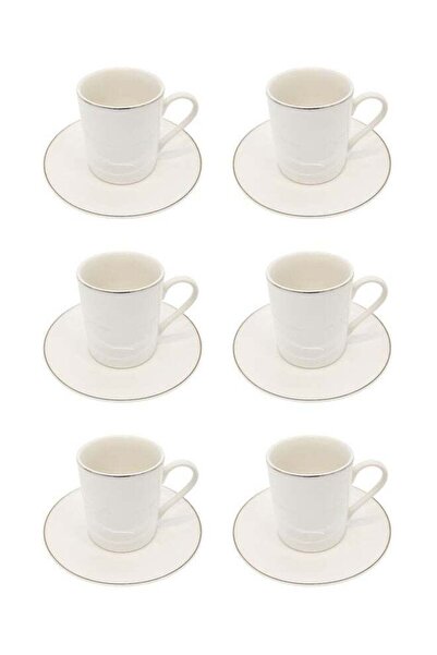 Celia 12-Piece Porcelain Tea Cup & Saucer Set 200 ML White/Silver, Set for 6 ...