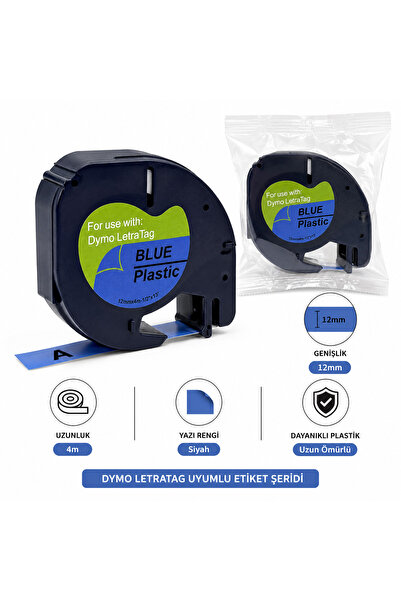 ADAEXPRESS Strip Label Letratag 12Mmx4M Plastic Label Black Writing on Blue