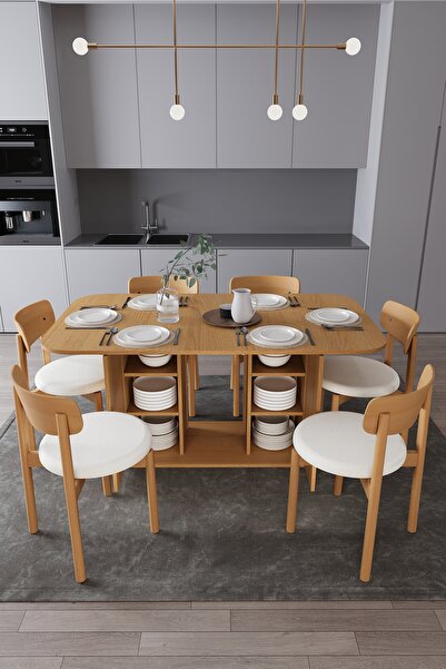 asratrend Modern Dolaplı 6 Kişilik Mutfak Yemek Masası ve Sandalye %100 MDF Y...