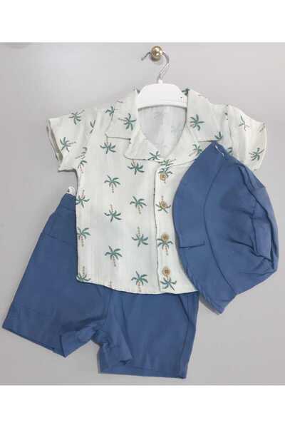 Sönmez Baby SUMMER PALMİYE YAZLIK ŞAPKALI GÖMLEK ŞORTLU ÜÇLÜ ERKEK BEBE ÇOCUK...
