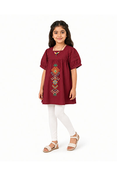 Generic Brand Girls' Tunic with Embroidered Neck Accessory