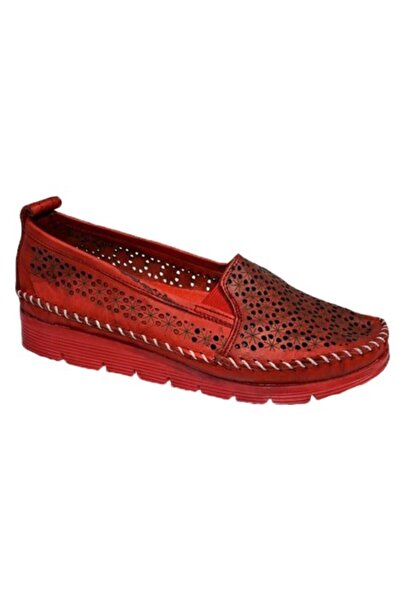 OEM Balerin casual cu perforatii,nuanta de rosu
