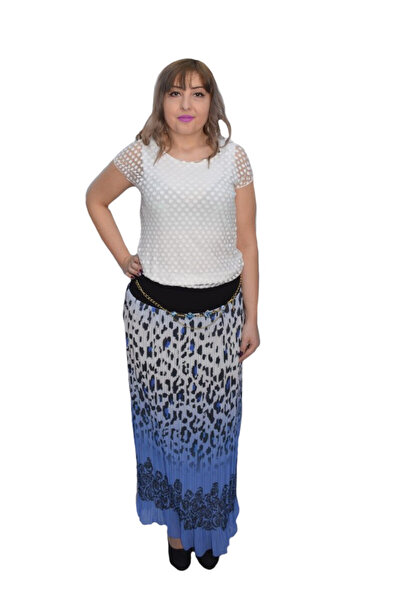 OEM Fusta de primavara, cu imprimeu animal-print si floral, albastru