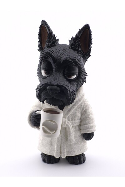 FDI3D Figurină decorativă Schnauzer cu cană de cafea, imprimată 3D, 14 × 7 × ...