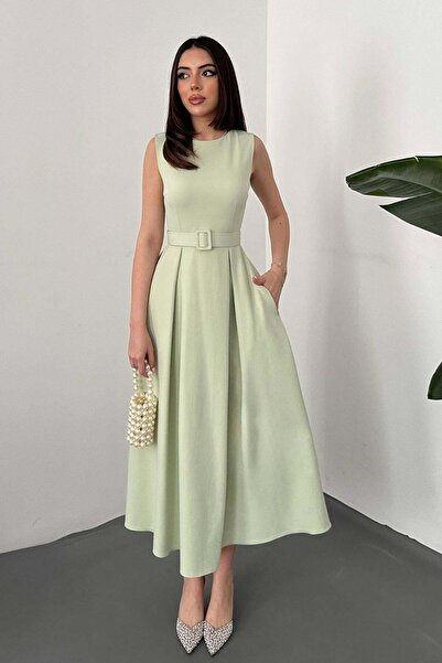 Clothes Fast Women's Mustard Halter Neck Flared Dress