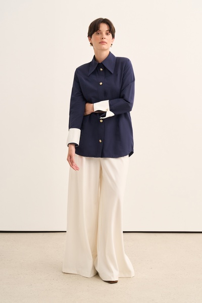 EBU Prive Women's Contrast Fit Form Padded Shirt Navy Blue