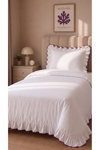 RH Rosehan 100% Cotton Overlocked Ruffled Single Duvet Cover Set with Elastic...