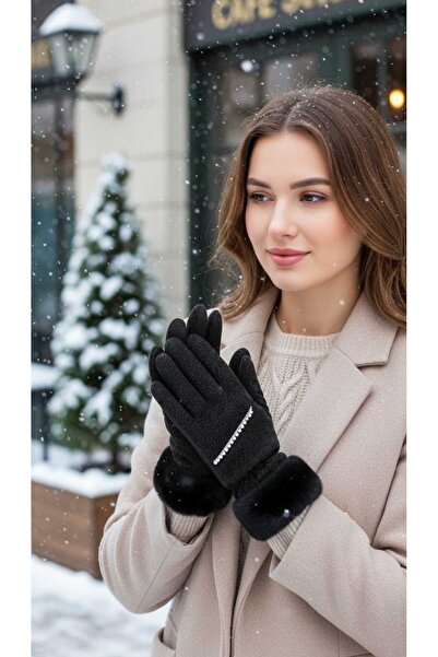 Aware Time Parachute Fabric Fur Touchscreen Plush Women's Gloves