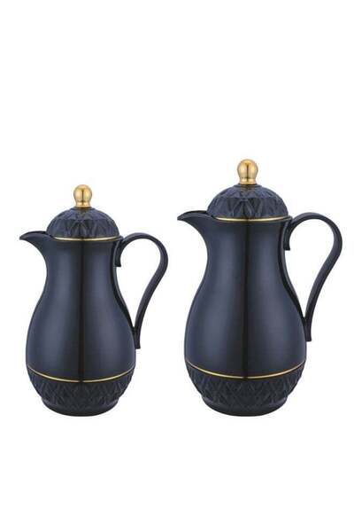 Reem 2-Piece Tea/Coffee Flask Set 0.6L & 1L Black/Gold