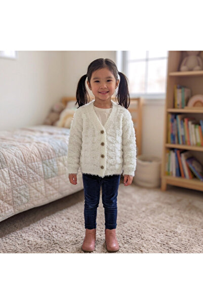CUBBUX Girls' Soft Plush Cardigan - Buttoned Warm Children's Jacket