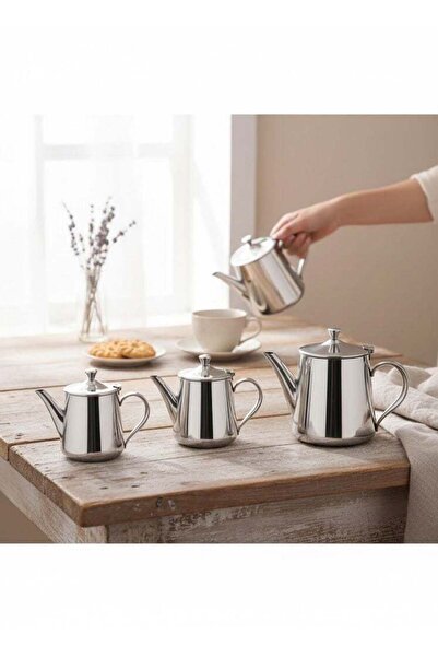 Trust 3-Piece Stainless Steel Tea Pot Set Silver 0.7 Liter, 0.9 Liter & 1.1 L...
