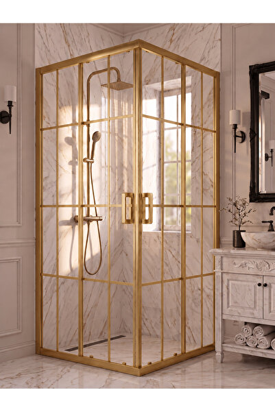 Waterline Duşakabin Kare Gold Profil Karolaj Desen 5 mm Temperli Cam H190 cm