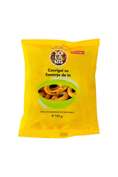 SOLARIS Covrigei din făină integrală și semințe de in, 100 g – Gustare crocan...