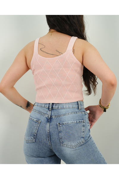 MODAMIZ SENSİN KARE ÖRME DETAYLI ASKILI TRİKO CROP