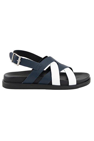 Pegia Leather Cross-Strapped Men's Sandals 215038 Navy Blue