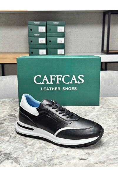 Caffcas Genuine Leather Black Handmade Casual Sports Men's Shoes Monza