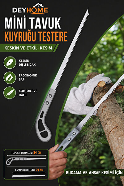 DEYHOME Mini Tavuk Kuyruğu Budama Testeresi 34 cm – Ahşap, Dal, PVC ve Alçıpa...