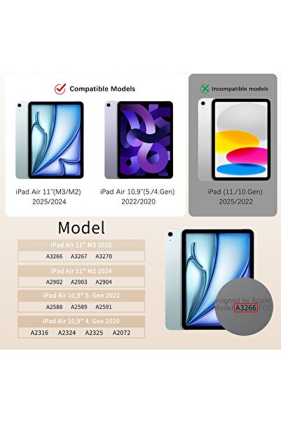 Fogy Apple iPad Air 11 M3/M4/M5 İle Uyumlu Kılıf Magnetik Kalem Şarj Bölmeli Uyku Modlu Şeffaf Pu Kapak
